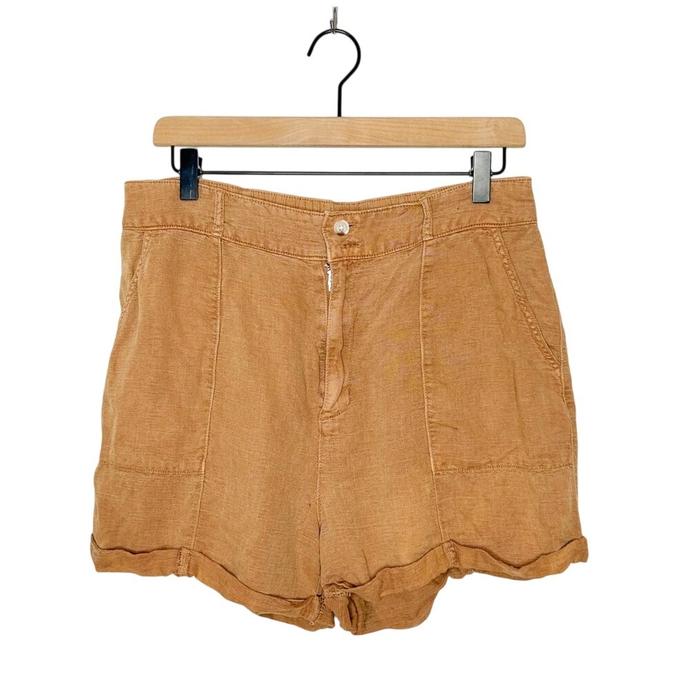 Joie High-Waist Rolled Hem Shorts in Tan